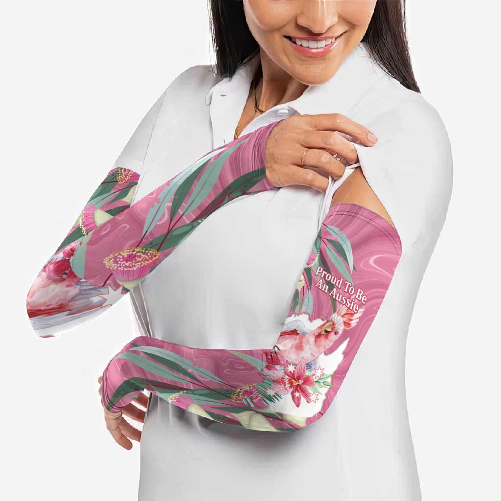 Pink Cockatoo Australia Day Arm Sleeves Proud To Be An Aussie Opal Eucalyptus Blossoms - Aussie Hoodie