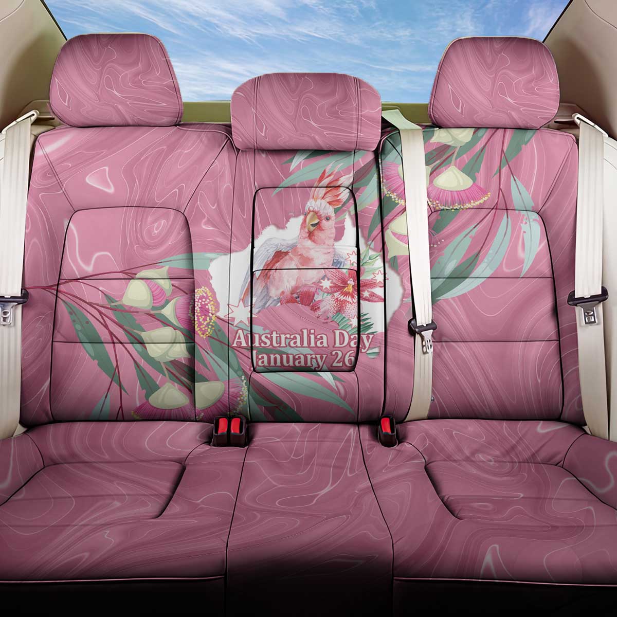 Pink Cockatoo Australia Day Back Car Seat Cover Proud To Be An Aussie Opal Eucalyptus Blossoms - Aussie Hoodie