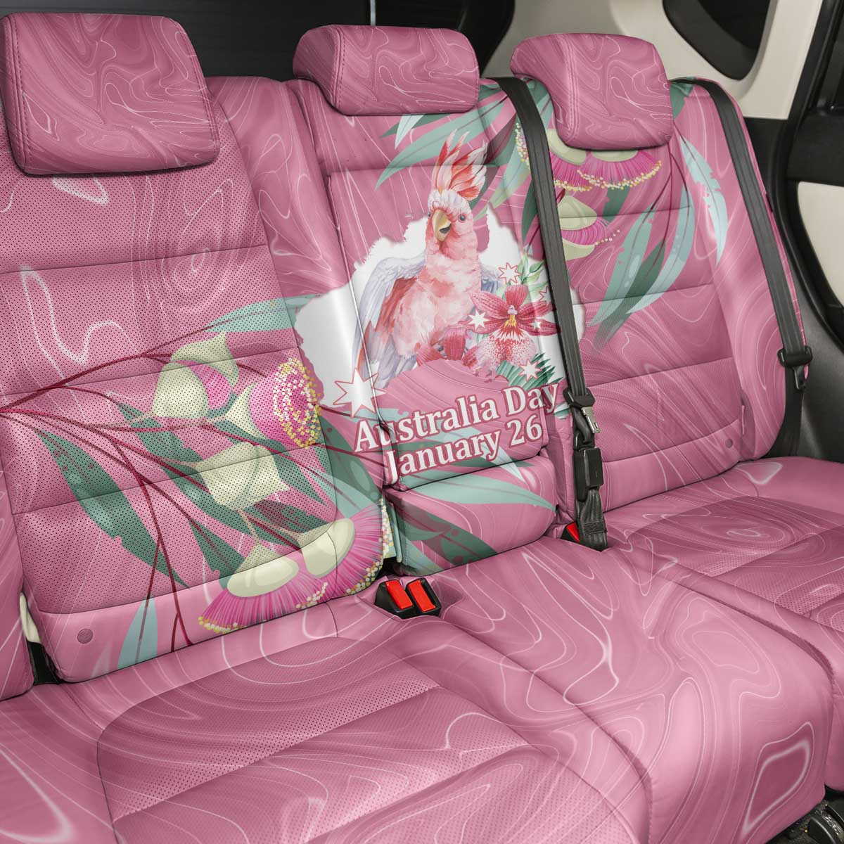 Pink Cockatoo Australia Day Back Car Seat Cover Proud To Be An Aussie Opal Eucalyptus Blossoms - Aussie Hoodie