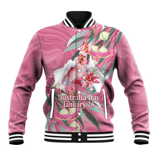 Pink Cockatoo Australia Day Baseball Jacket Proud To Be An Aussie Opal Eucalyptus Blossoms - Aussie Hoodie