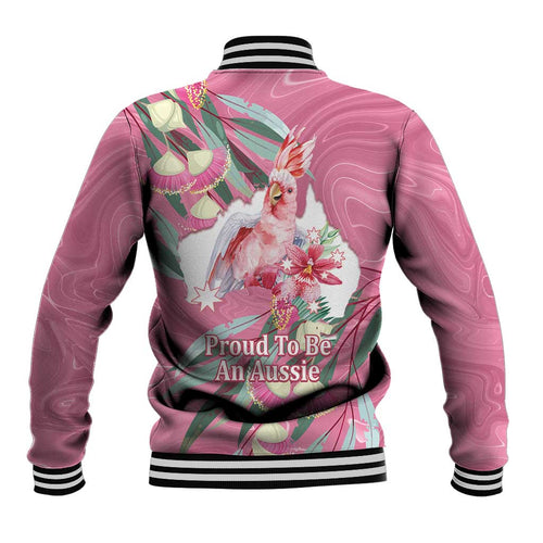 Pink Cockatoo Australia Day Baseball Jacket Proud To Be An Aussie Opal Eucalyptus Blossoms - Aussie Hoodie