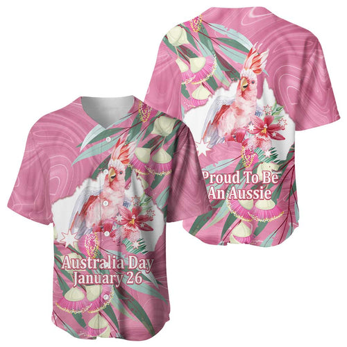 Pink Cockatoo Australia Day Baseball Jersey Proud To Be An Aussie Opal Eucalyptus Blossoms - Aussie Hoodie