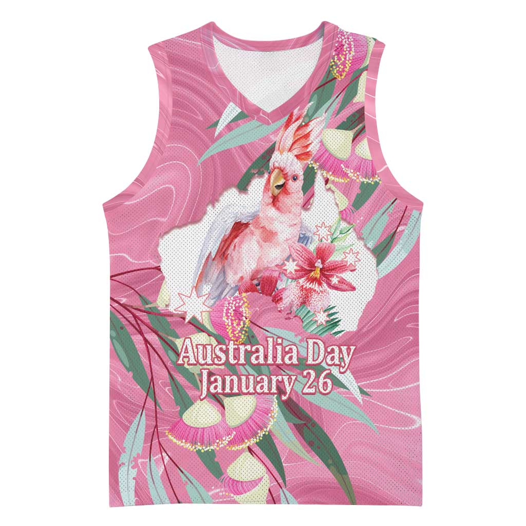 Pink Cockatoo Australia Day Basketball Jersey Proud To Be An Aussie Opal Eucalyptus Blossoms - Aussie Hoodie