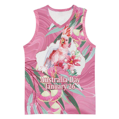 Pink Cockatoo Australia Day Basketball Jersey Proud To Be An Aussie Opal Eucalyptus Blossoms - Aussie Hoodie