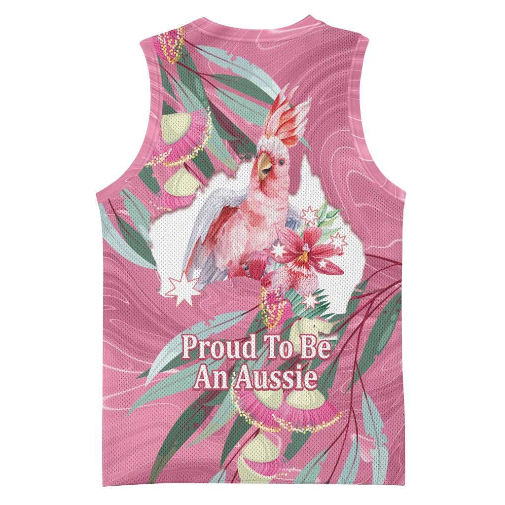 Pink Cockatoo Australia Day Basketball Jersey Proud To Be An Aussie Opal Eucalyptus Blossoms - Aussie Hoodie