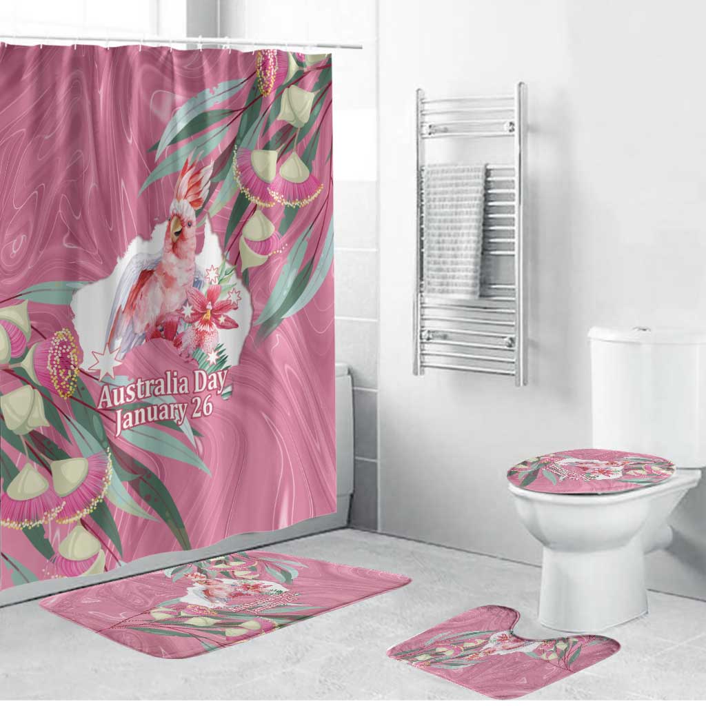 Pink Cockatoo Australia Day Bathroom Set Proud To Be An Aussie Opal Eucalyptus Blossoms - Aussie Hoodie