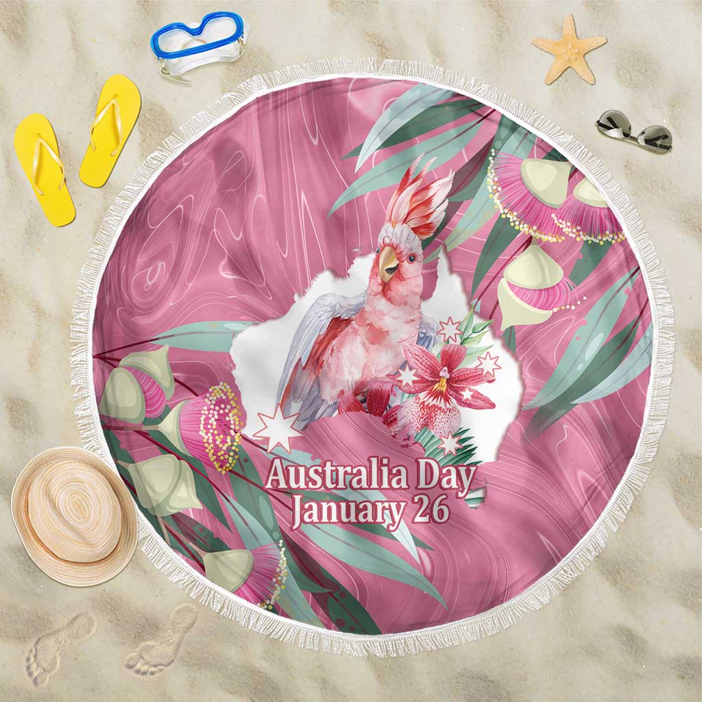 Pink Cockatoo Australia Day Beach Blanket Proud To Be An Aussie Opal Eucalyptus Blossoms - Aussie Hoodie