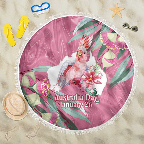 Pink Cockatoo Australia Day Beach Blanket Proud To Be An Aussie Opal Eucalyptus Blossoms - Aussie Hoodie