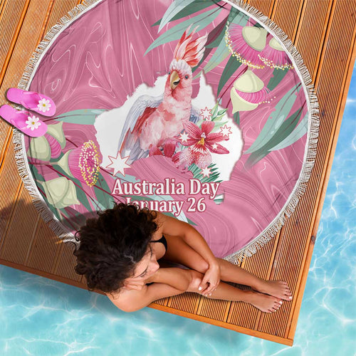 Pink Cockatoo Australia Day Beach Blanket Proud To Be An Aussie Opal Eucalyptus Blossoms - Aussie Hoodie