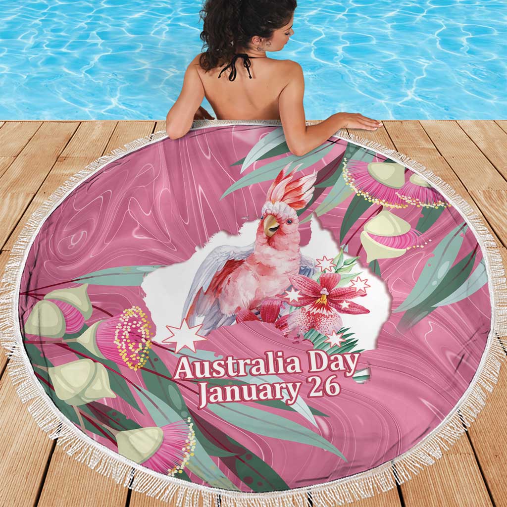 Pink Cockatoo Australia Day Beach Blanket Proud To Be An Aussie Opal Eucalyptus Blossoms - Aussie Hoodie
