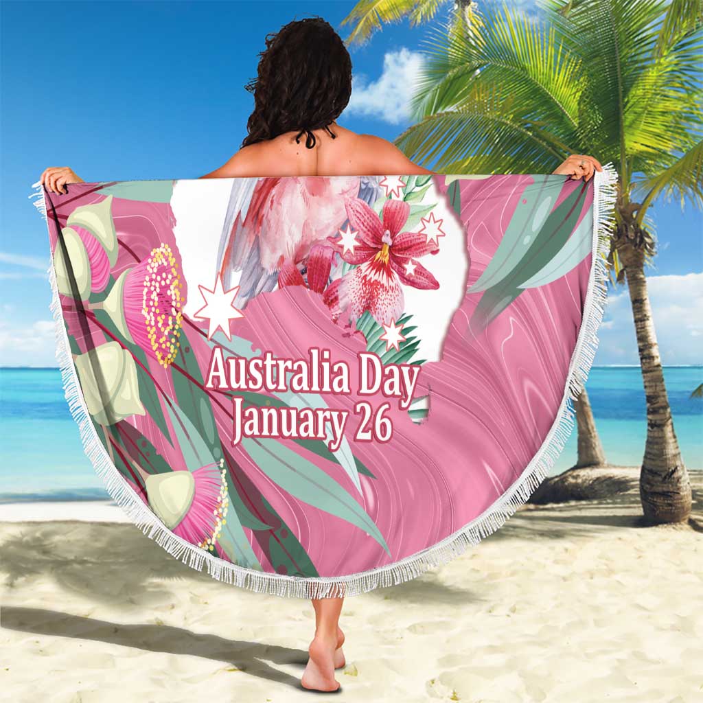 Pink Cockatoo Australia Day Beach Blanket Proud To Be An Aussie Opal Eucalyptus Blossoms - Aussie Hoodie