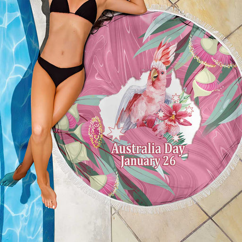 Pink Cockatoo Australia Day Beach Blanket Proud To Be An Aussie Opal Eucalyptus Blossoms - Aussie Hoodie