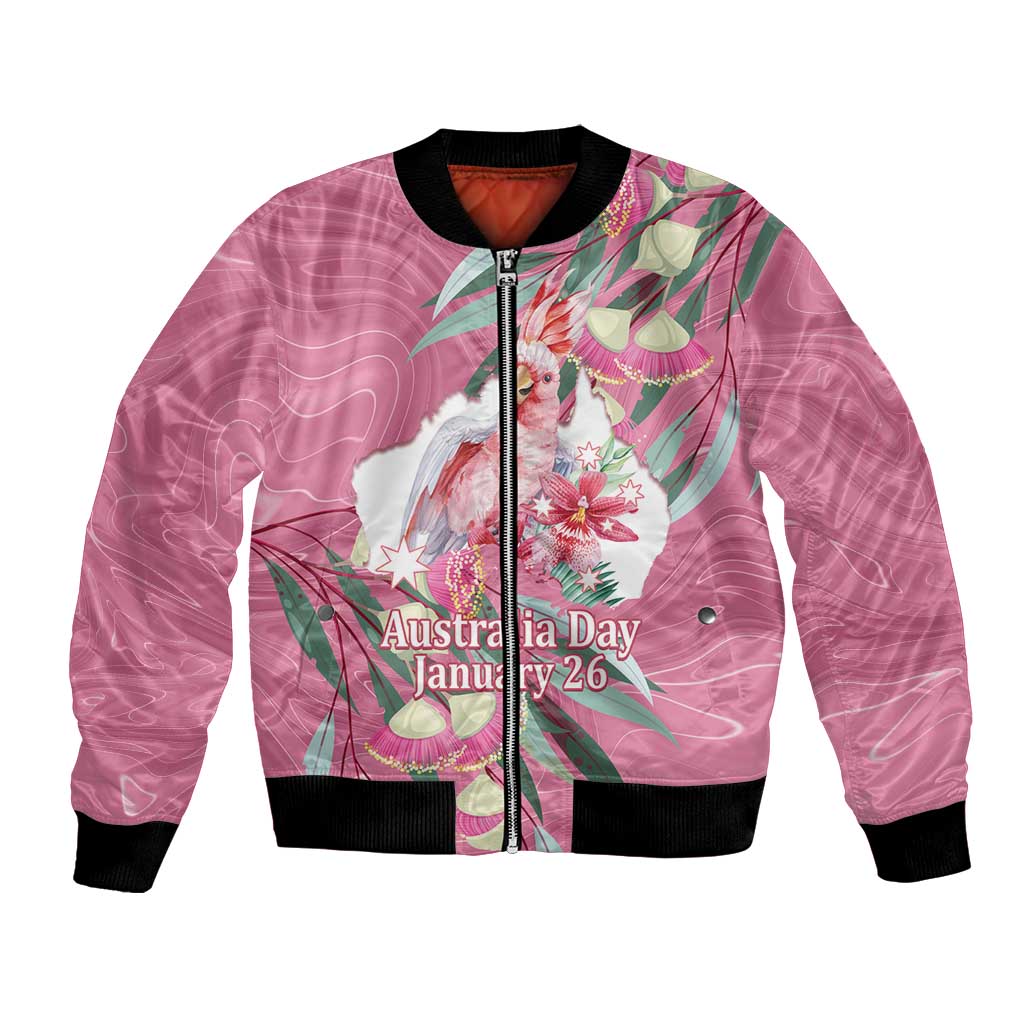 Pink Cockatoo Australia Day Bomber Jacket Proud To Be An Aussie Opal Eucalyptus Blossoms - Aussie Hoodie