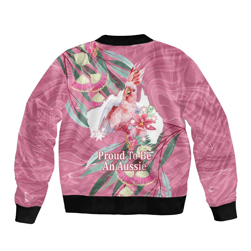 Pink Cockatoo Australia Day Bomber Jacket Proud To Be An Aussie Opal Eucalyptus Blossoms - Aussie Hoodie