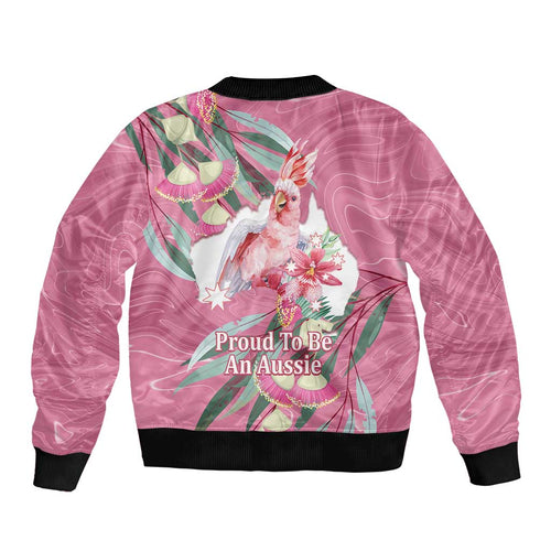 Pink Cockatoo Australia Day Bomber Jacket Proud To Be An Aussie Opal Eucalyptus Blossoms - Aussie Hoodie