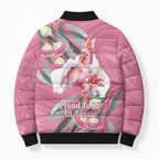 Pink Cockatoo Australia Day Bomber Puffer Jacket Proud To Be An Aussie Opal Eucalyptus Blossoms - Aussie Hoodie