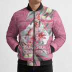Pink Cockatoo Australia Day Bomber Puffer Jacket Proud To Be An Aussie Opal Eucalyptus Blossoms - Aussie Hoodie