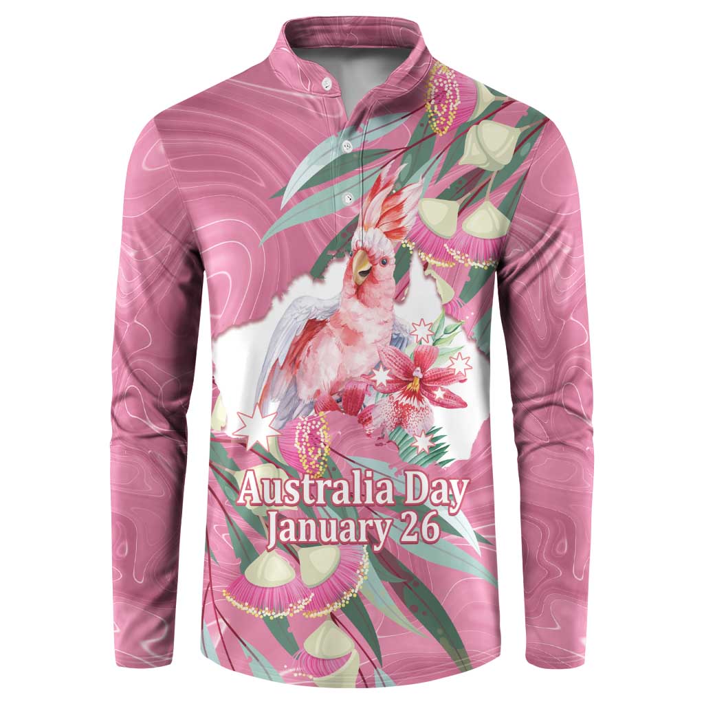 Pink Cockatoo Australia Day Button Sweatshirt Proud To Be An Aussie Opal Eucalyptus Blossoms - Aussie Hoodie