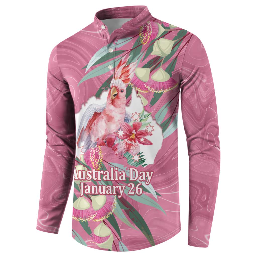 Pink Cockatoo Australia Day Button Sweatshirt Proud To Be An Aussie Opal Eucalyptus Blossoms - Aussie Hoodie