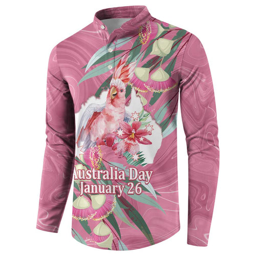Pink Cockatoo Australia Day Button Sweatshirt Proud To Be An Aussie Opal Eucalyptus Blossoms - Aussie Hoodie