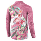Pink Cockatoo Australia Day Button Sweatshirt Proud To Be An Aussie Opal Eucalyptus Blossoms - Aussie Hoodie