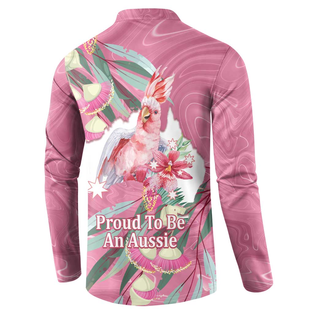 Pink Cockatoo Australia Day Button Sweatshirt Proud To Be An Aussie Opal Eucalyptus Blossoms - Aussie Hoodie