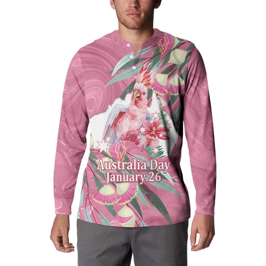 Pink Cockatoo Australia Day Button Sweatshirt Proud To Be An Aussie Opal Eucalyptus Blossoms - Aussie Hoodie