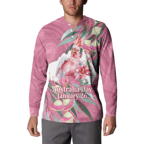 Pink Cockatoo Australia Day Button Sweatshirt Proud To Be An Aussie Opal Eucalyptus Blossoms - Aussie Hoodie