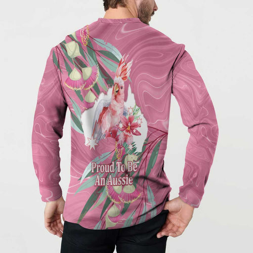 Pink Cockatoo Australia Day Button Sweatshirt Proud To Be An Aussie Opal Eucalyptus Blossoms - Aussie Hoodie