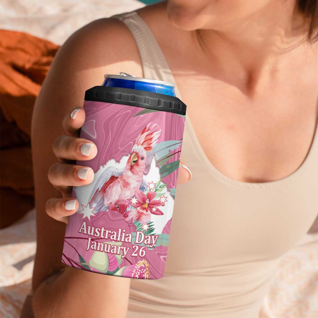 Pink Cockatoo Australia Day 4 in 1 Can Cooler Tumbler Proud To Be An Aussie Opal Eucalyptus Blossoms - Aussie Hoodie