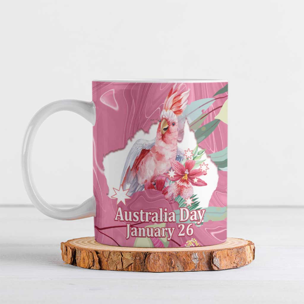 Pink Cockatoo Australia Day Ceramic Mug Proud To Be An Aussie Opal Eucalyptus Blossoms - Aussie Hoodie