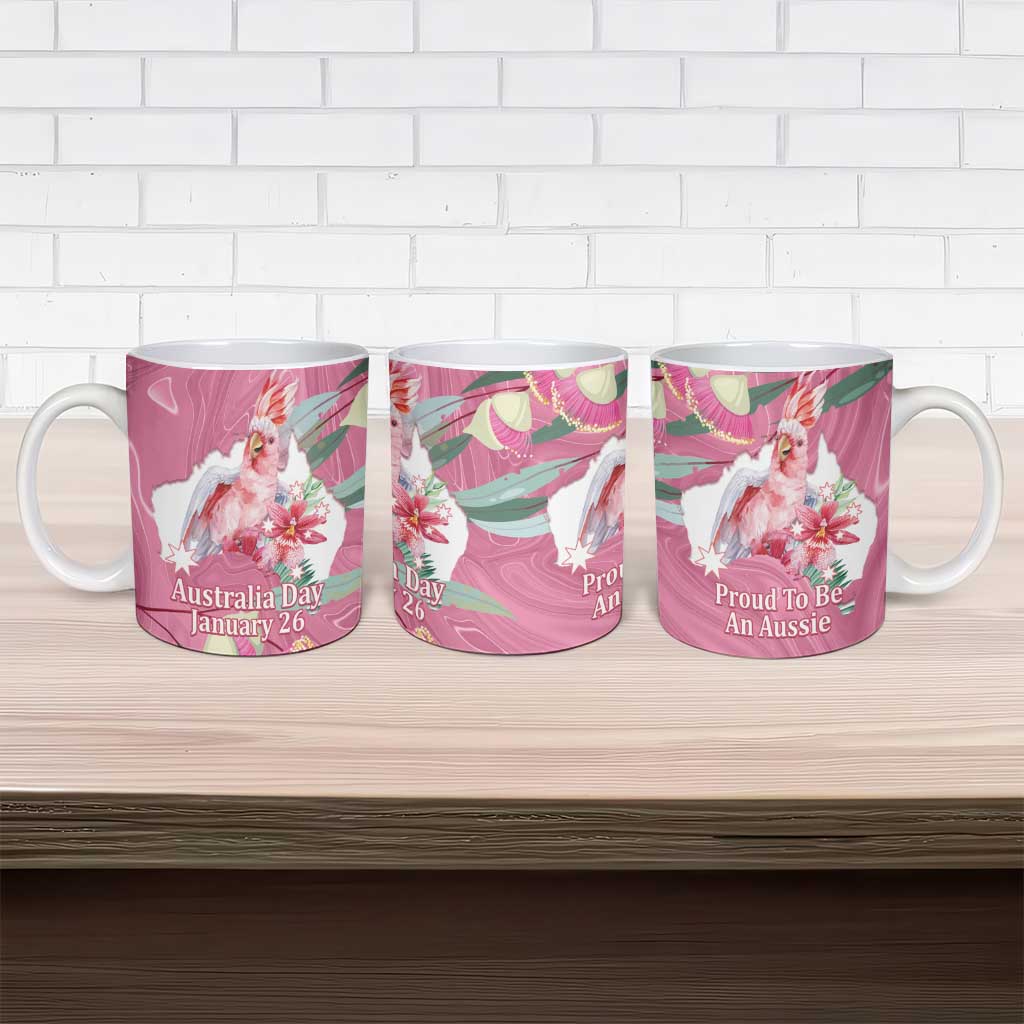 Pink Cockatoo Australia Day Ceramic Mug Proud To Be An Aussie Opal Eucalyptus Blossoms - Aussie Hoodie
