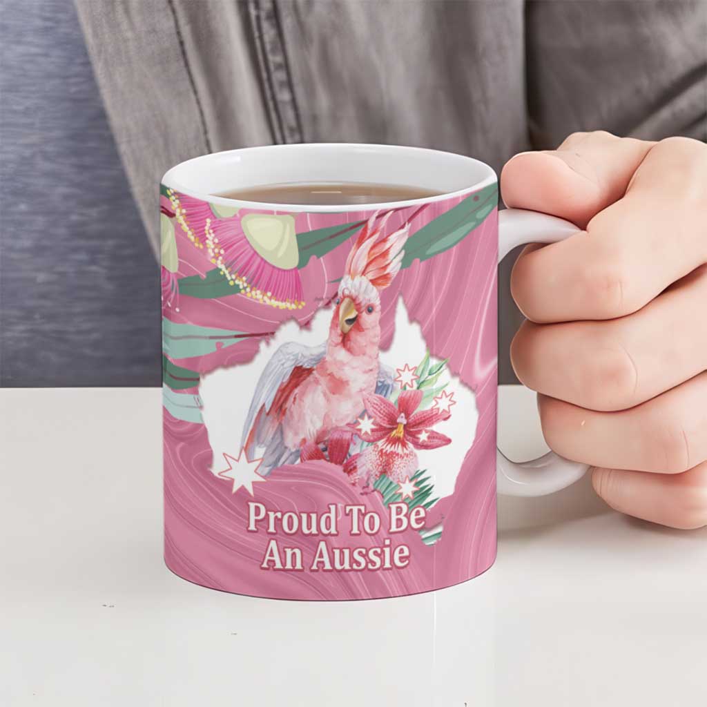 Pink Cockatoo Australia Day Ceramic Mug Proud To Be An Aussie Opal Eucalyptus Blossoms - Aussie Hoodie