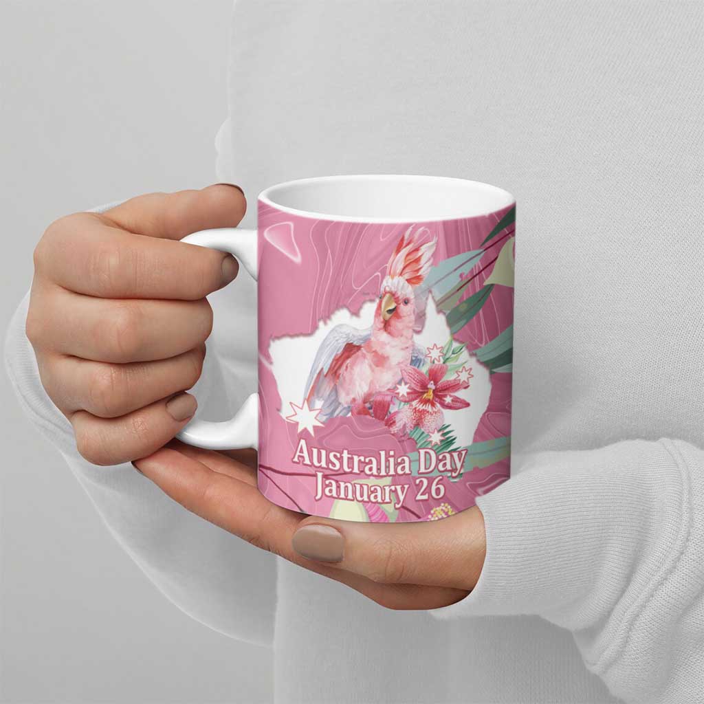 Pink Cockatoo Australia Day Ceramic Mug Proud To Be An Aussie Opal Eucalyptus Blossoms - Aussie Hoodie