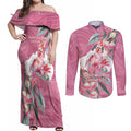 Pink Cockatoo Australia Day Couples Matching Off Shoulder Maxi Dress and Long Sleeve Button Shirt Proud To Be An Aussie Opal Eucalyptus Blossoms - Aussie Hoodie