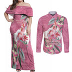 Pink Cockatoo Australia Day Couples Matching Off Shoulder Maxi Dress and Long Sleeve Button Shirt Proud To Be An Aussie Opal Eucalyptus Blossoms - Aussie Hoodie
