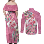 Pink Cockatoo Australia Day Couples Matching Off Shoulder Maxi Dress and Long Sleeve Button Shirt Proud To Be An Aussie Opal Eucalyptus Blossoms - Aussie Hoodie