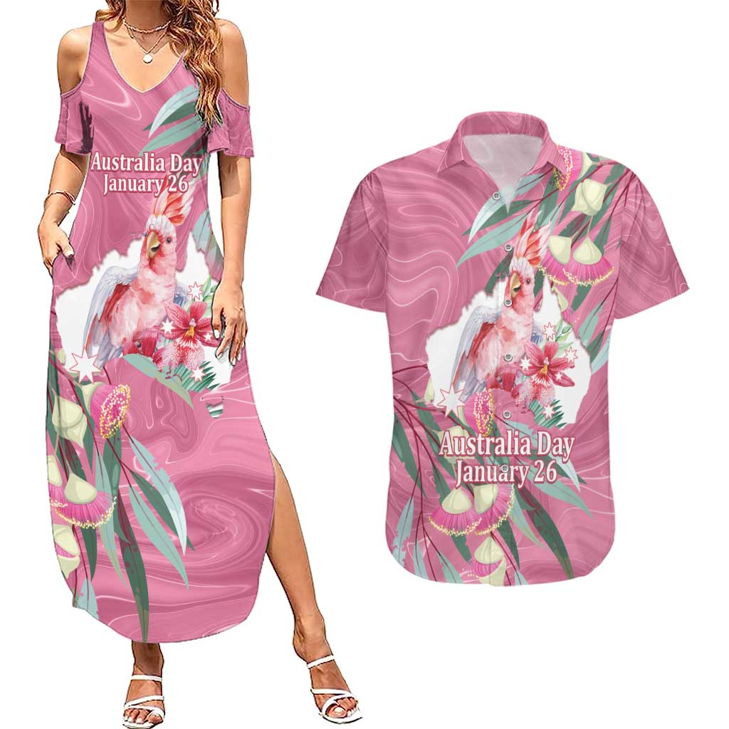 Pink Cockatoo Australia Day Couples Matching Summer Maxi Dress and Hawaiian Shirt Proud To Be An Aussie Opal Eucalyptus Blossoms - Aussie Hoodie