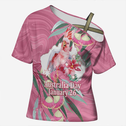 Pink Cockatoo Australia Day Cross Shoulder Shirt Proud To Be An Aussie Opal Eucalyptus Blossoms - Aussie Hoodie