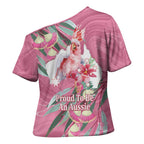 Pink Cockatoo Australia Day Cross Shoulder Shirt Proud To Be An Aussie Opal Eucalyptus Blossoms - Aussie Hoodie