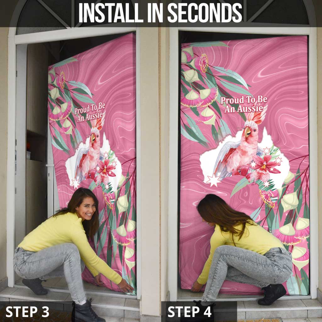 Pink Cockatoo Australia Day Door Cover Proud To Be An Aussie Opal Eucalyptus Blossoms - Aussie Hoodie