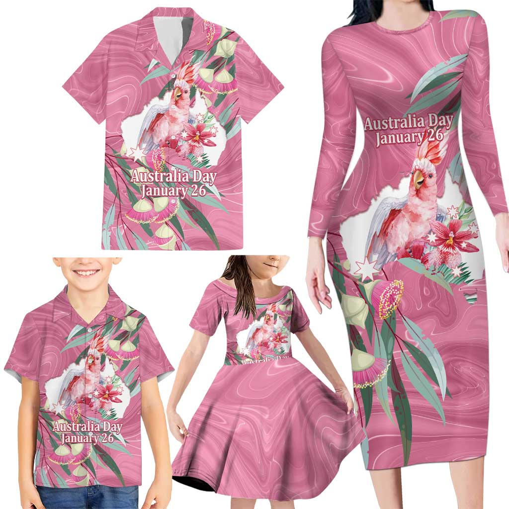 Pink Cockatoo Australia Day Family Matching Long Sleeve Bodycon Dress and Hawaiian Shirt Proud To Be An Aussie Opal Eucalyptus Blossoms - Aussie Hoodie