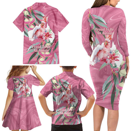 Pink Cockatoo Australia Day Family Matching Long Sleeve Bodycon Dress and Hawaiian Shirt Proud To Be An Aussie Opal Eucalyptus Blossoms - Aussie Hoodie