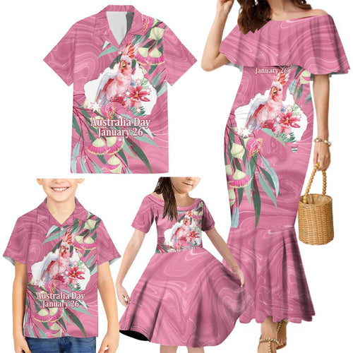 Pink Cockatoo Australia Day Family Matching Mermaid Dress and Hawaiian Shirt Proud To Be An Aussie Opal Eucalyptus Blossoms - Aussie Hoodie