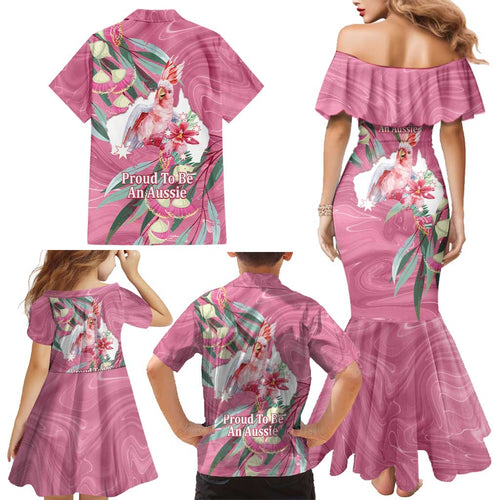 Pink Cockatoo Australia Day Family Matching Mermaid Dress and Hawaiian Shirt Proud To Be An Aussie Opal Eucalyptus Blossoms - Aussie Hoodie