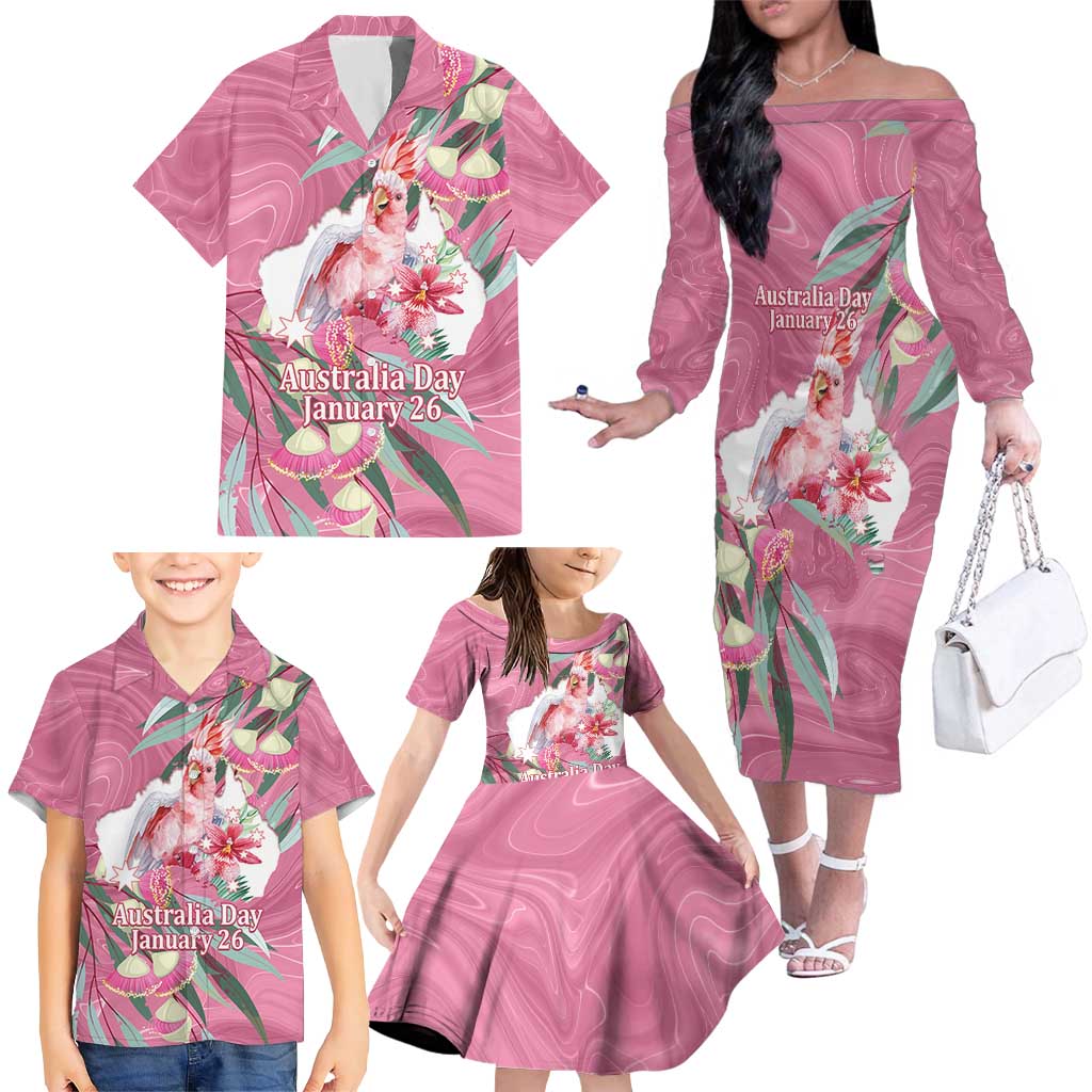 Pink Cockatoo Australia Day Family Matching Off The Shoulder Long Sleeve Dress and Hawaiian Shirt Proud To Be An Aussie Opal Eucalyptus Blossoms - Aussie Hoodie