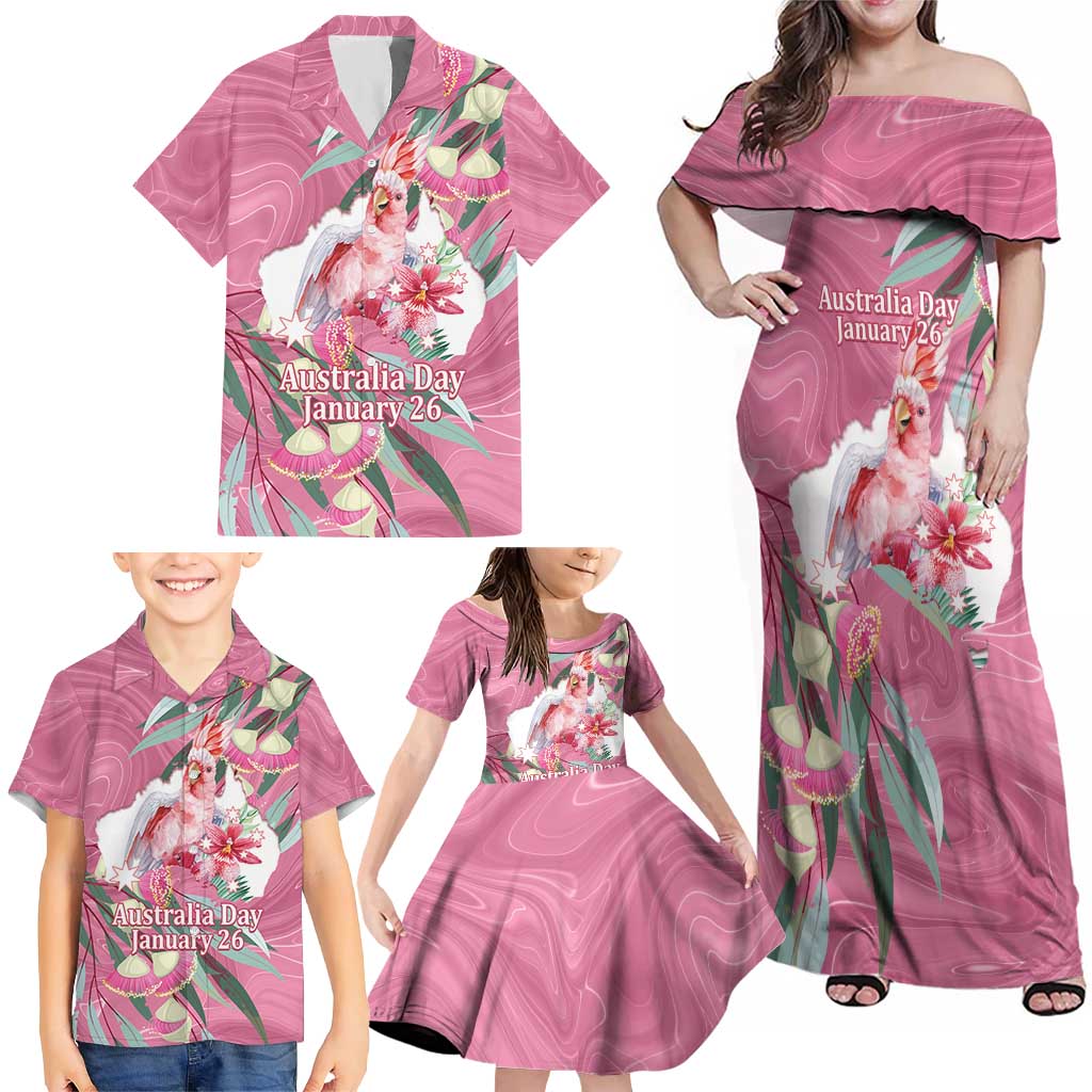 Pink Cockatoo Australia Day Family Matching Off Shoulder Maxi Dress and Hawaiian Shirt Proud To Be An Aussie Opal Eucalyptus Blossoms - Aussie Hoodie