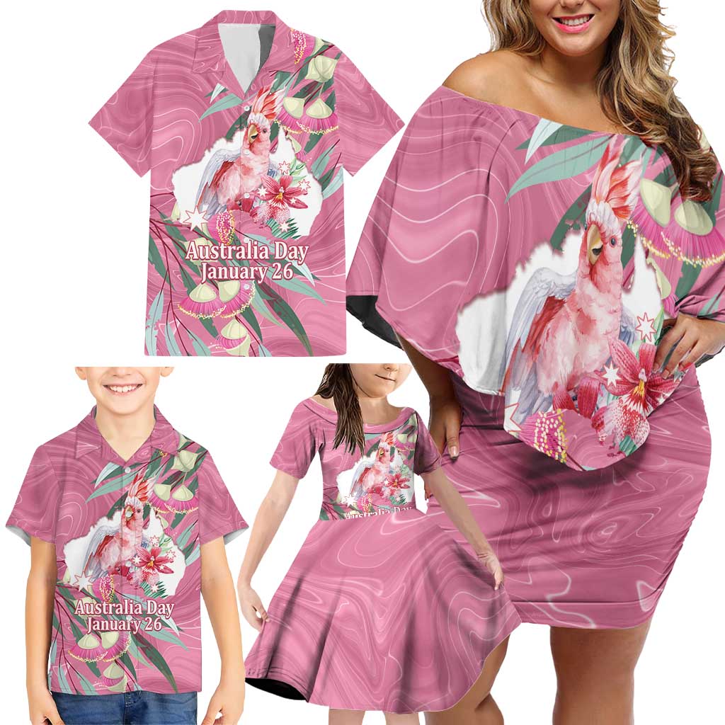 Pink Cockatoo Australia Day Family Matching Off Shoulder Short Dress and Hawaiian Shirt Proud To Be An Aussie Opal Eucalyptus Blossoms - Aussie Hoodie