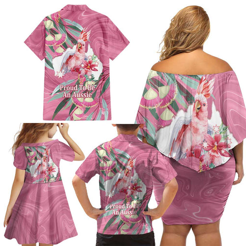 Pink Cockatoo Australia Day Family Matching Off Shoulder Short Dress and Hawaiian Shirt Proud To Be An Aussie Opal Eucalyptus Blossoms - Aussie Hoodie