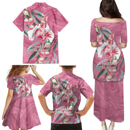 Pink Cockatoo Australia Day Family Matching Puletasi and Hawaiian Shirt Proud To Be An Aussie Opal Eucalyptus Blossoms - Aussie Hoodie